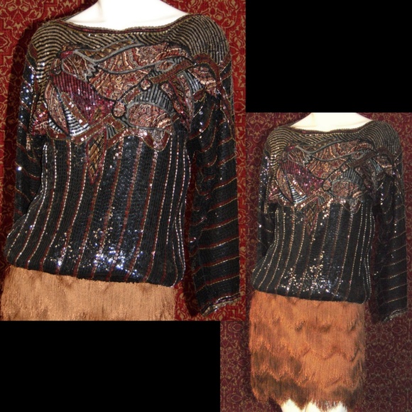 JUDITH ANN CREATIONS INC Sequin blouse S 💥 - Picture 1 of 9